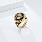 Anillo de Titanio con Cruz y Corona Estilo Retro