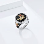Anillo de Titanio con Cruz y Corona Estilo Retro