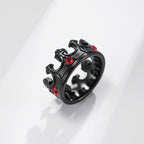 Anillo de Titanio con Cruz Corona Papal y Gema Roja Estilo Retro