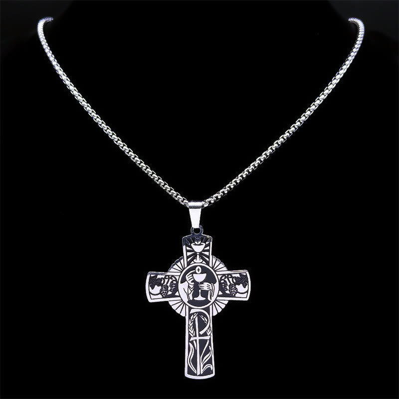 Collar de Cruz con Halo Eucarístico y Vid Multielemento