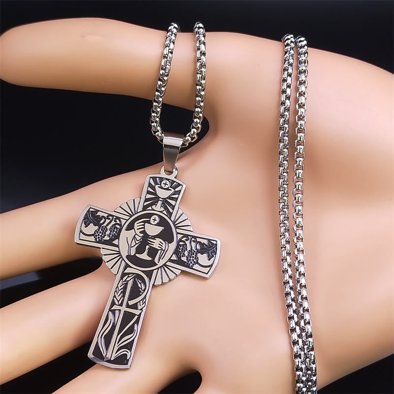 Collar de Cruz con Halo Eucarístico y Vid Multielemento
