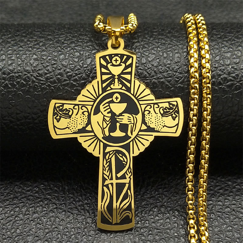 Collar de Cruz con Halo Eucarístico y Vid Multielemento