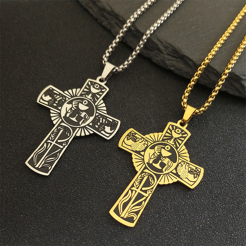 Collar de Cruz con Halo Eucarístico y Vid Multielemento