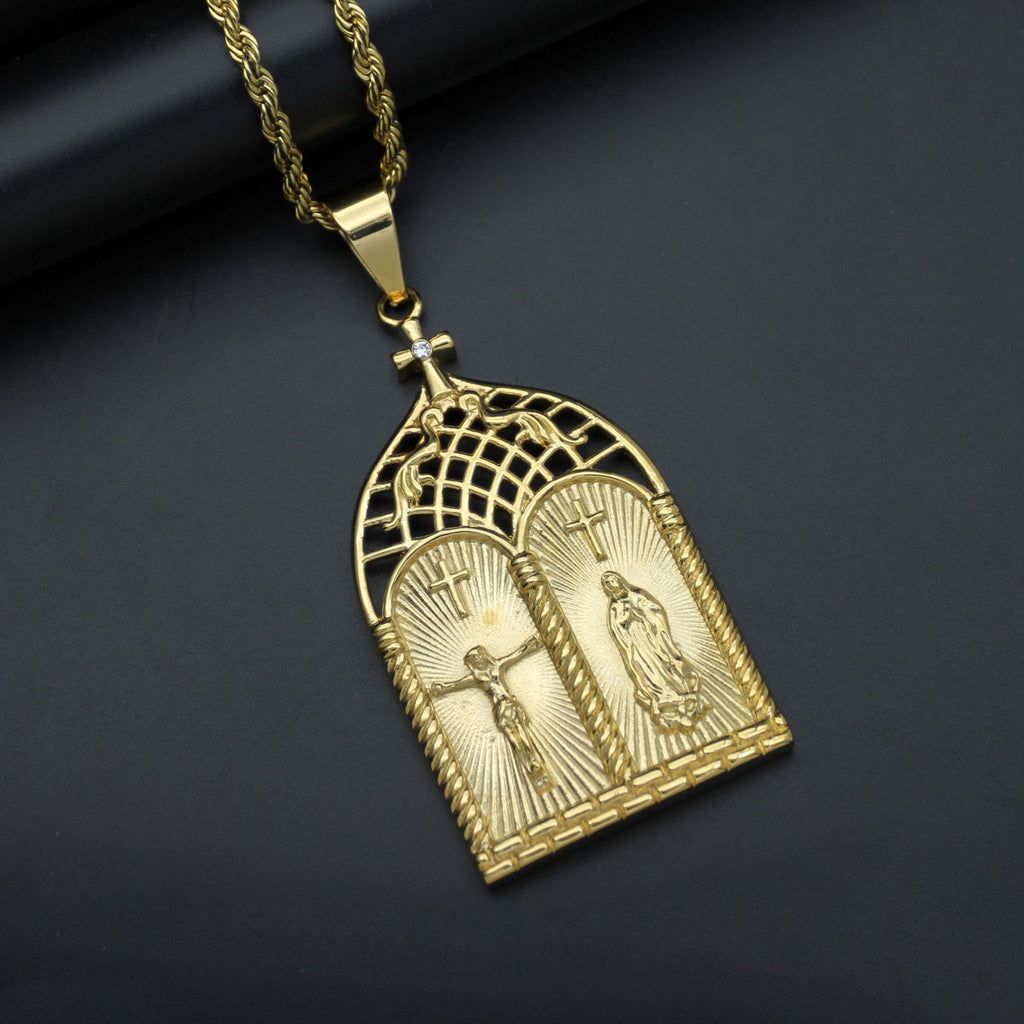 Collar Puerta de Iglesia con Jesús y la Virgen Estilo Clásico