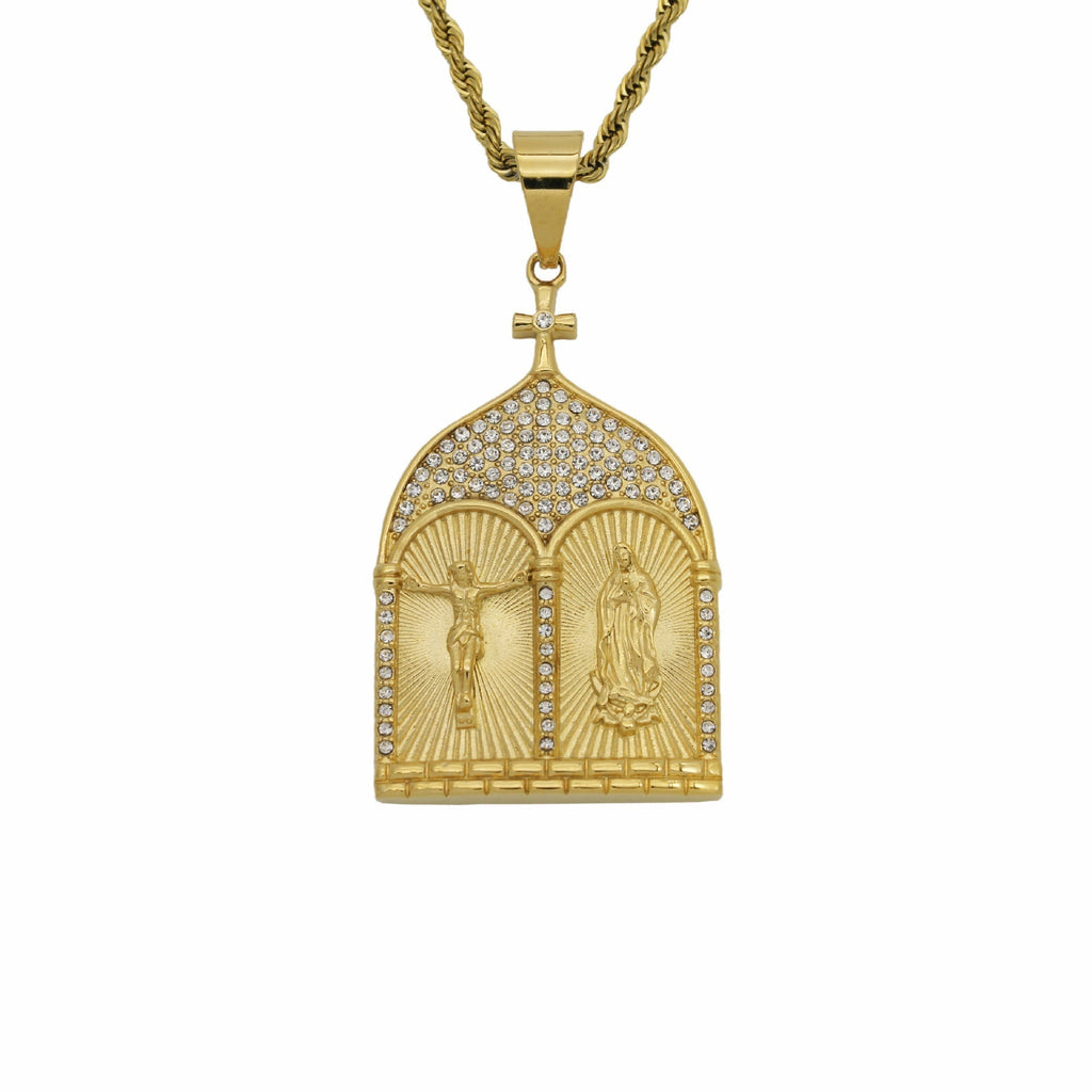 Collar Puerta de Iglesia con Jesús y la Virgen Estilo Clásico