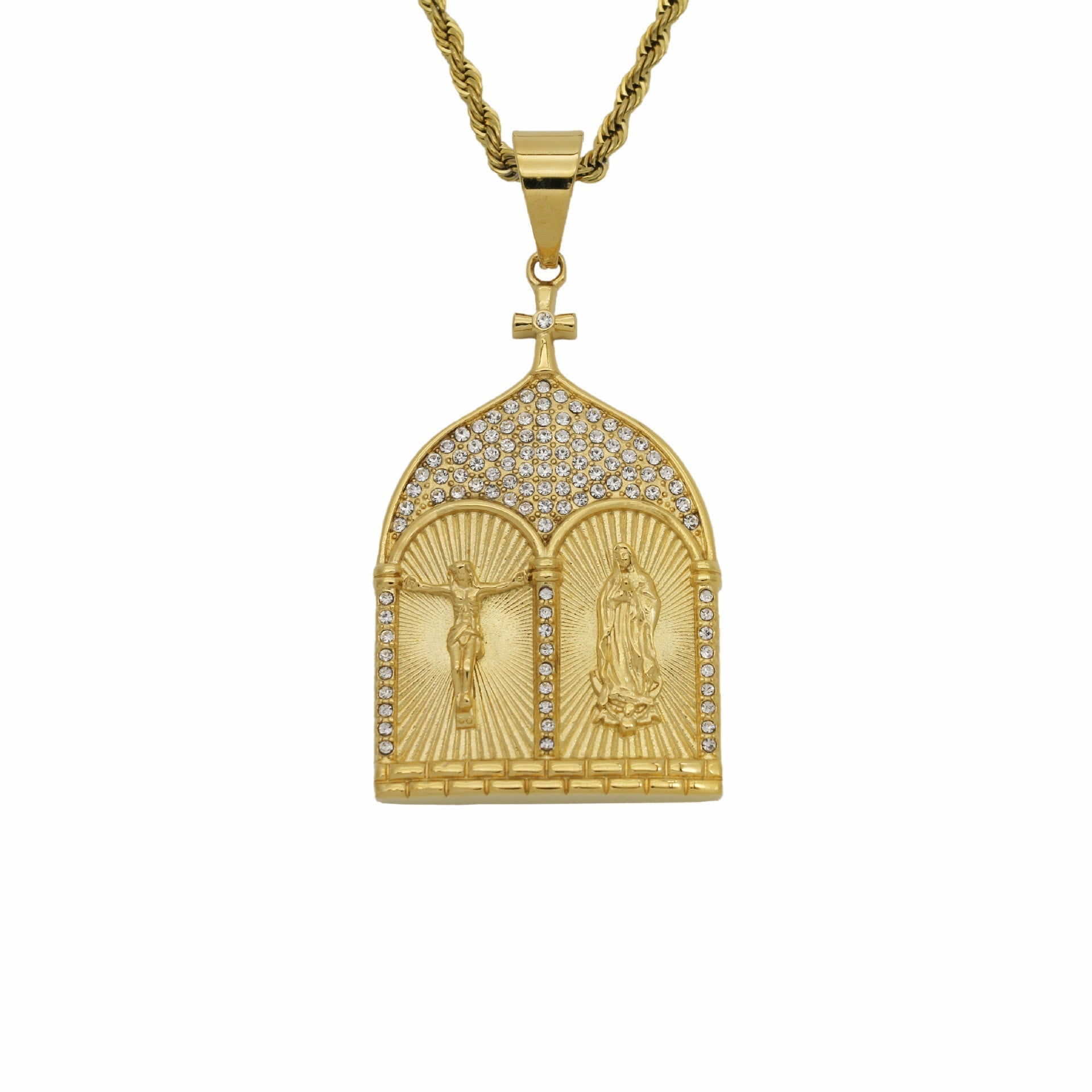 Collar Puerta de Iglesia con Jesús y la Virgen Estilo Clásico