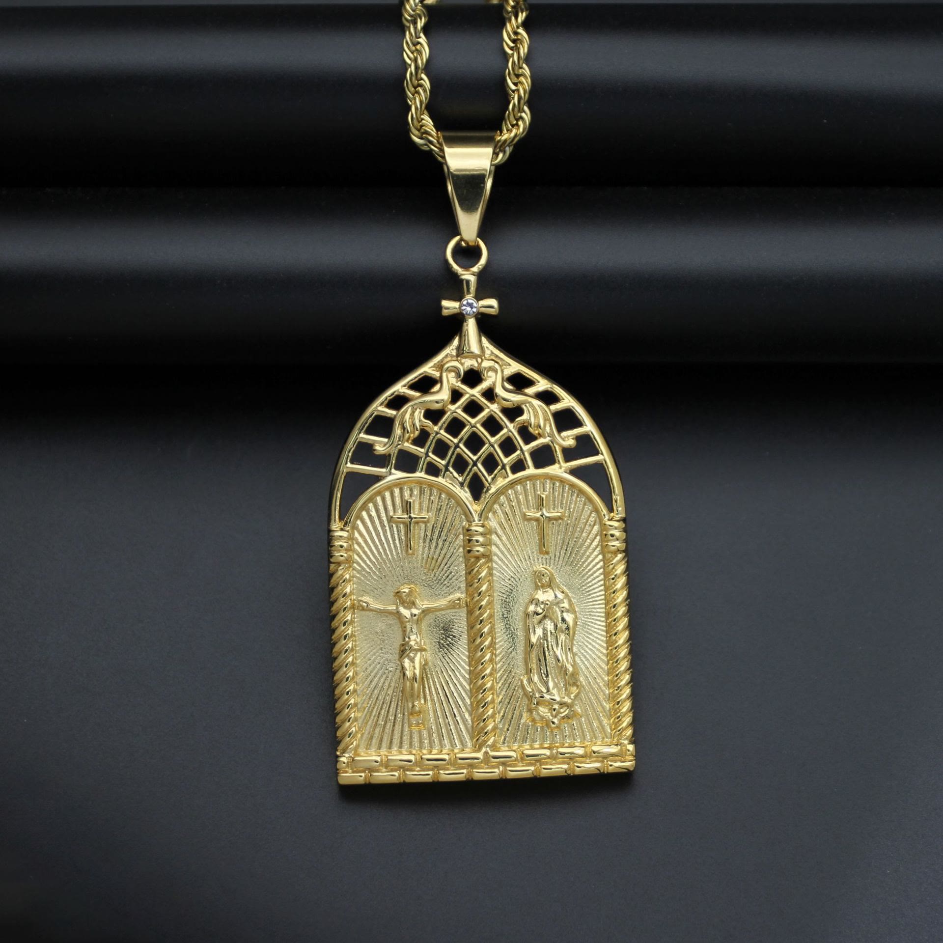 Collar Puerta de Iglesia con Jesús y la Virgen Estilo Clásico