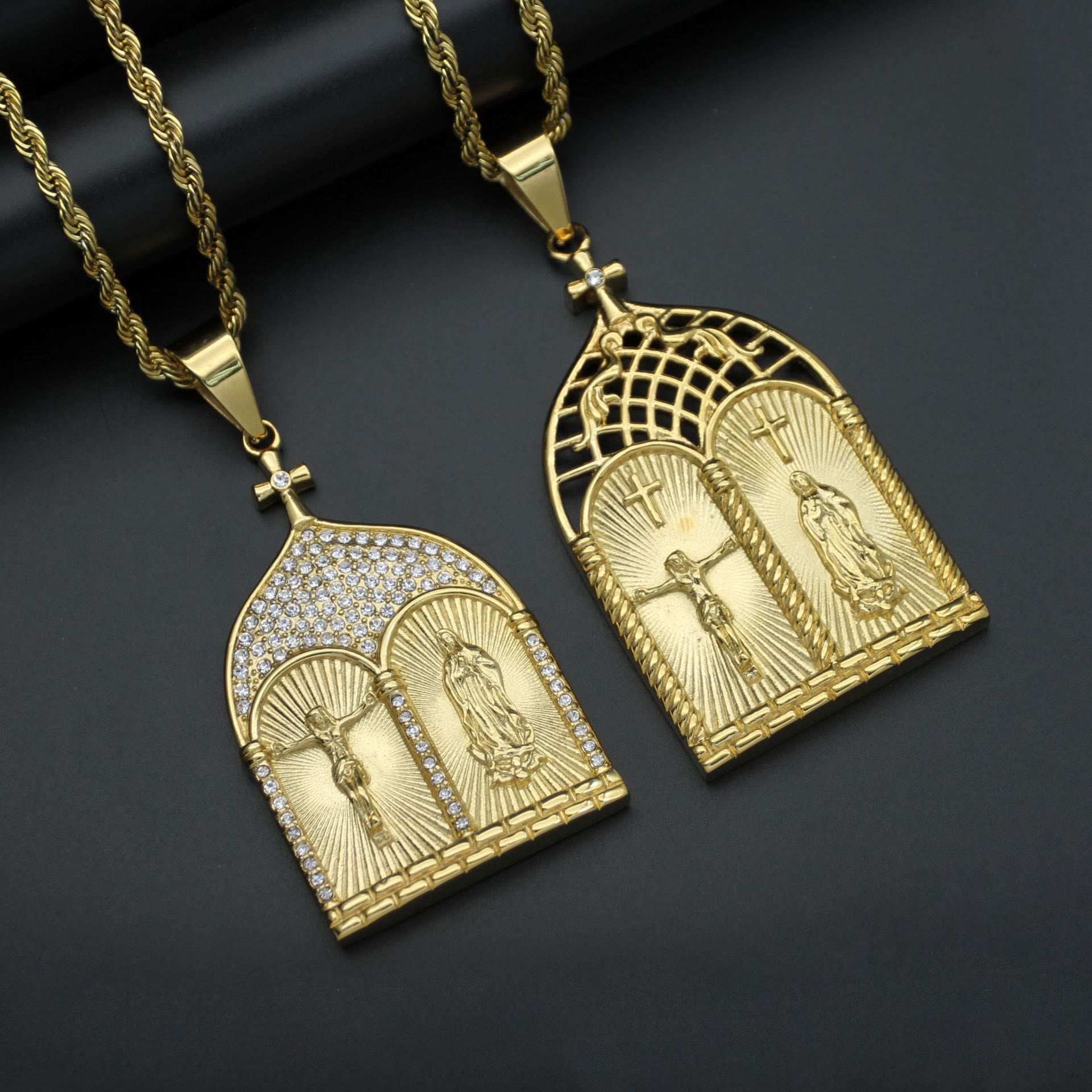 Collar Puerta de Iglesia con Jesús y la Virgen Estilo Clásico