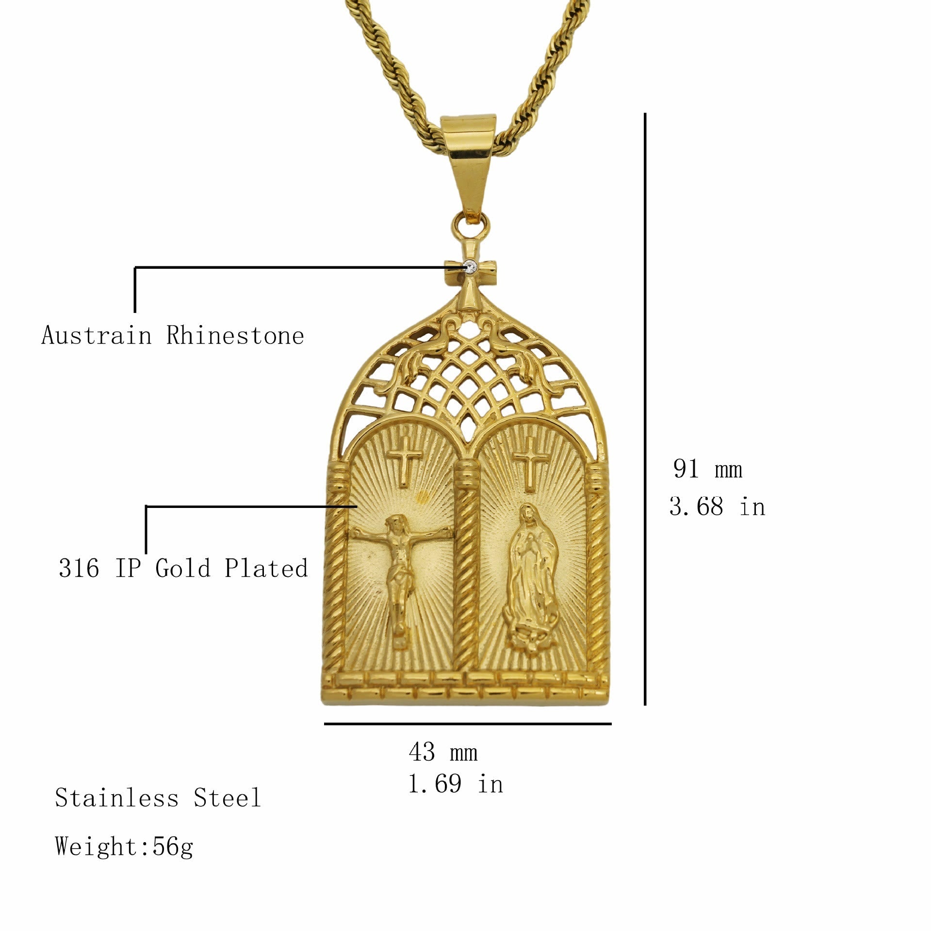 Collar Puerta de Iglesia con Jesús y la Virgen Estilo Clásico
