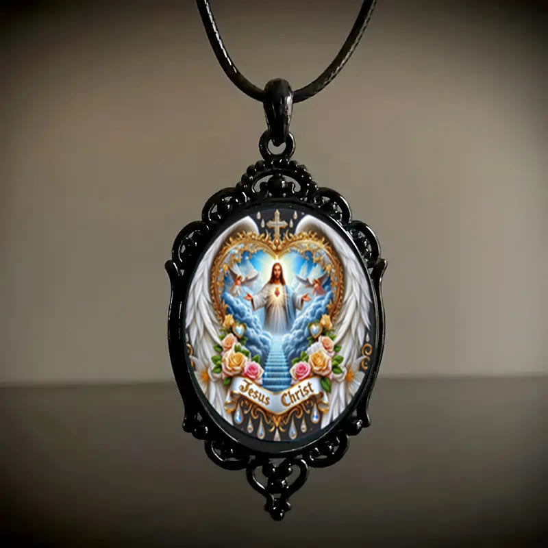 Collar Colorido "Padre Nuestro" con Jesús y Borde Vintage Estilo Gótico