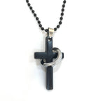 Collar de Aleación con Anillo de Cruz y Dije Negro Estilo Minimalista