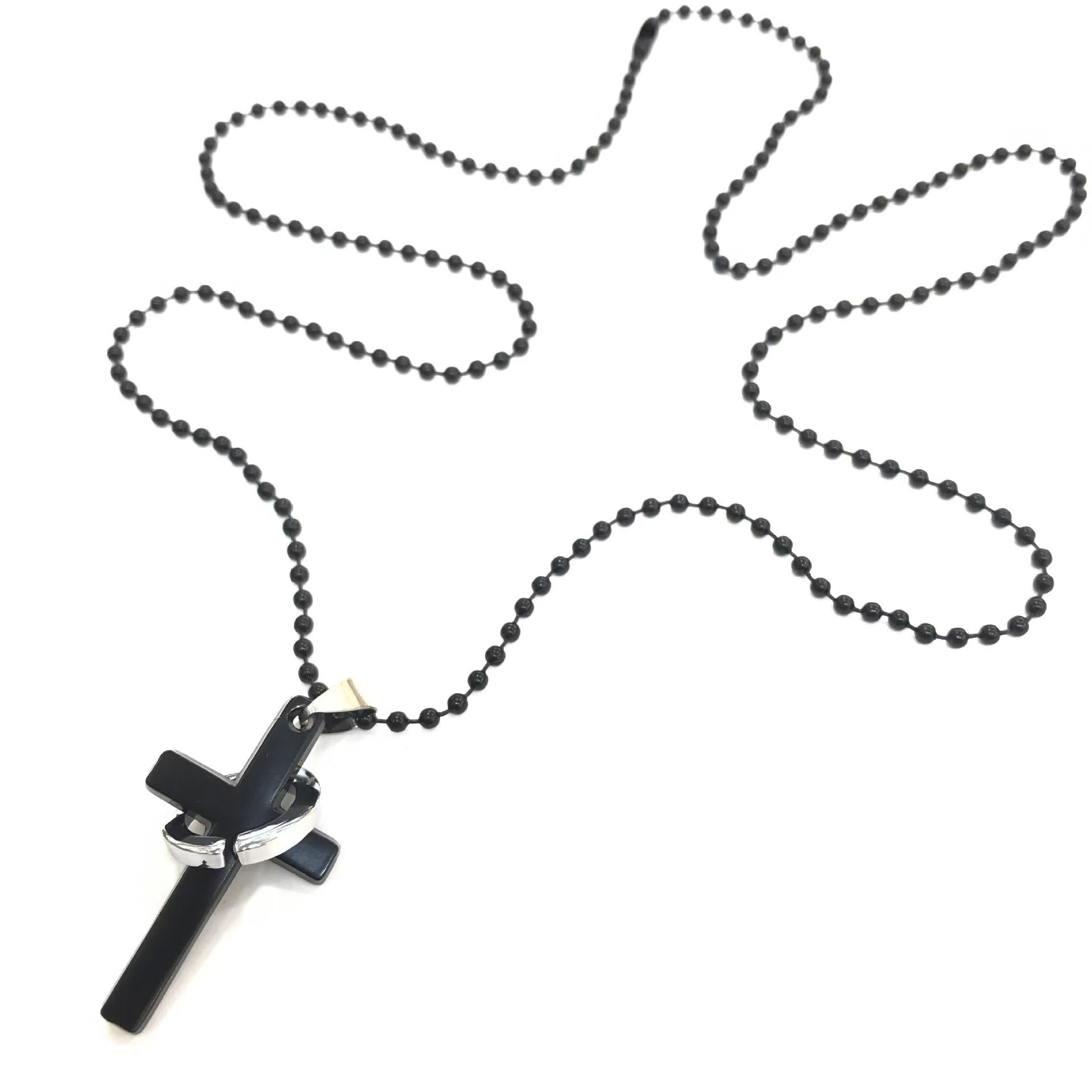 Collar de Aleación con Anillo de Cruz y Dije Negro Estilo Minimalista