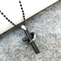 Collar de Aleación con Anillo de Cruz y Dije Negro Estilo Minimalista