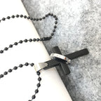 Collar de Aleación con Anillo de Cruz y Dije Negro Estilo Minimalista