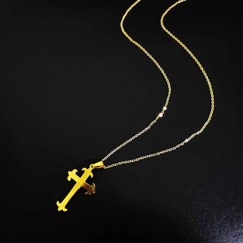 Collar de Acero Inoxidable con 2 Dijes de Cruz Dorada Estilo Minimalista