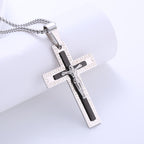 Collar de Titanio con Dije Crucifijo de Triple Capa Estilo Retro