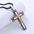Collar de Titanio con Dije Crucifijo de Triple Capa Estilo Retro