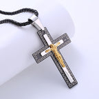 Collar de Titanio con Dije Crucifijo de Triple Capa Estilo Retro