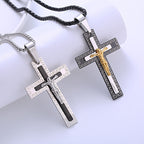 Collar de Titanio con Dije Crucifijo de Triple Capa Estilo Retro