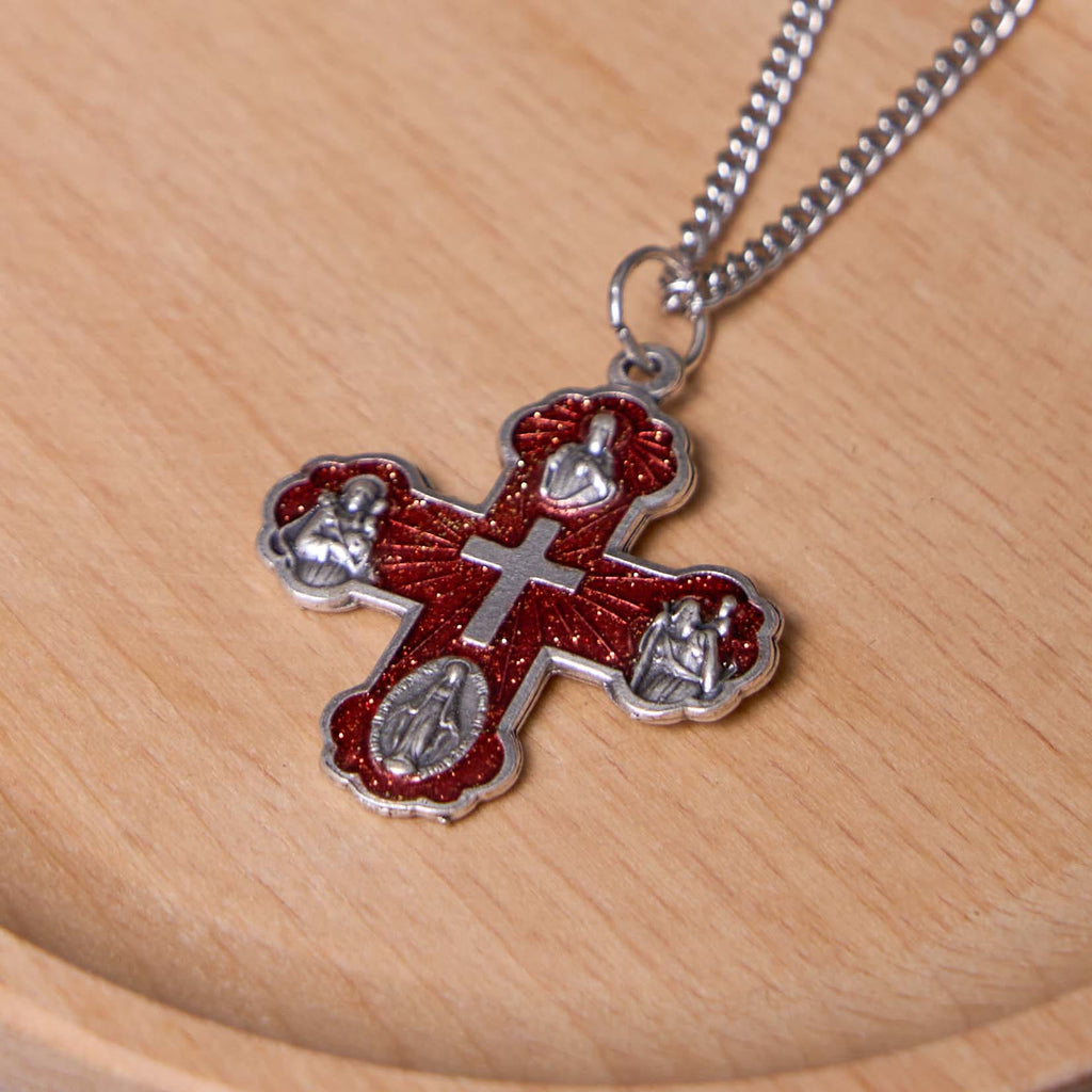 Collar de Aleación con Dije de Cruz Carmelita Cinco en Uno de Cuatro Vías Estilo Clásico