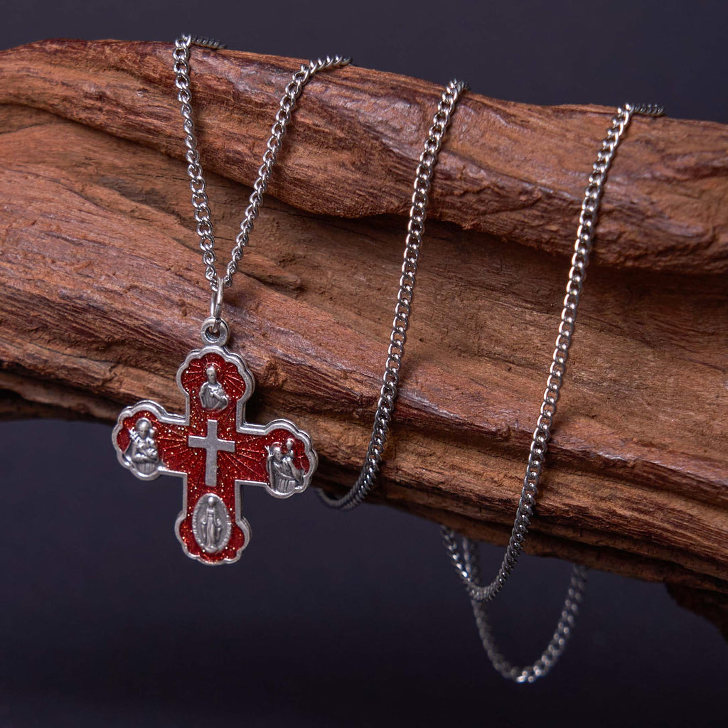 Collar de Aleación con Dije de Cruz Carmelita Cinco en Uno de Cuatro Vías Estilo Clásico