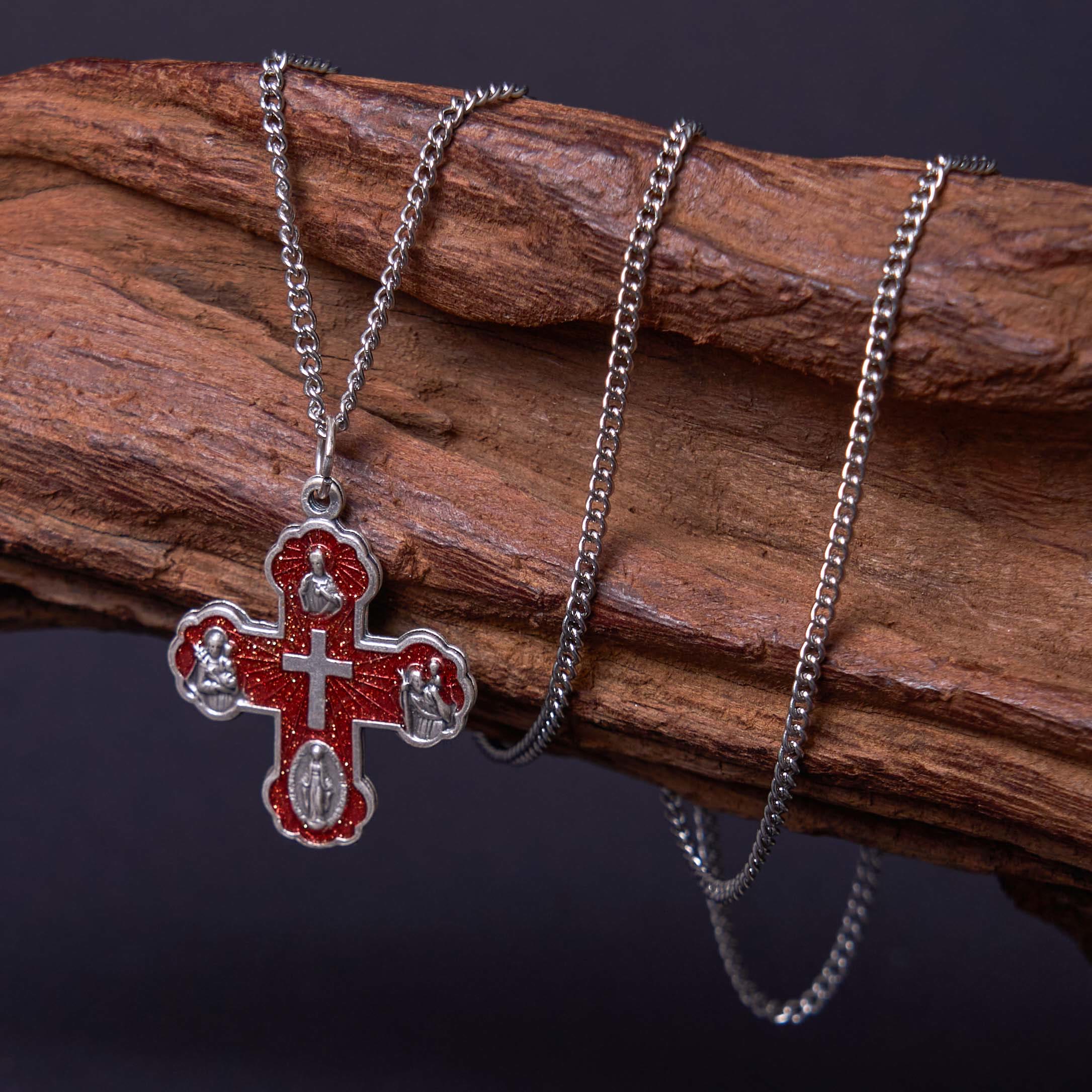 Collar de Aleación con Dije de Cruz Carmelita Cinco en Uno de Cuatro Vías Estilo Clásico