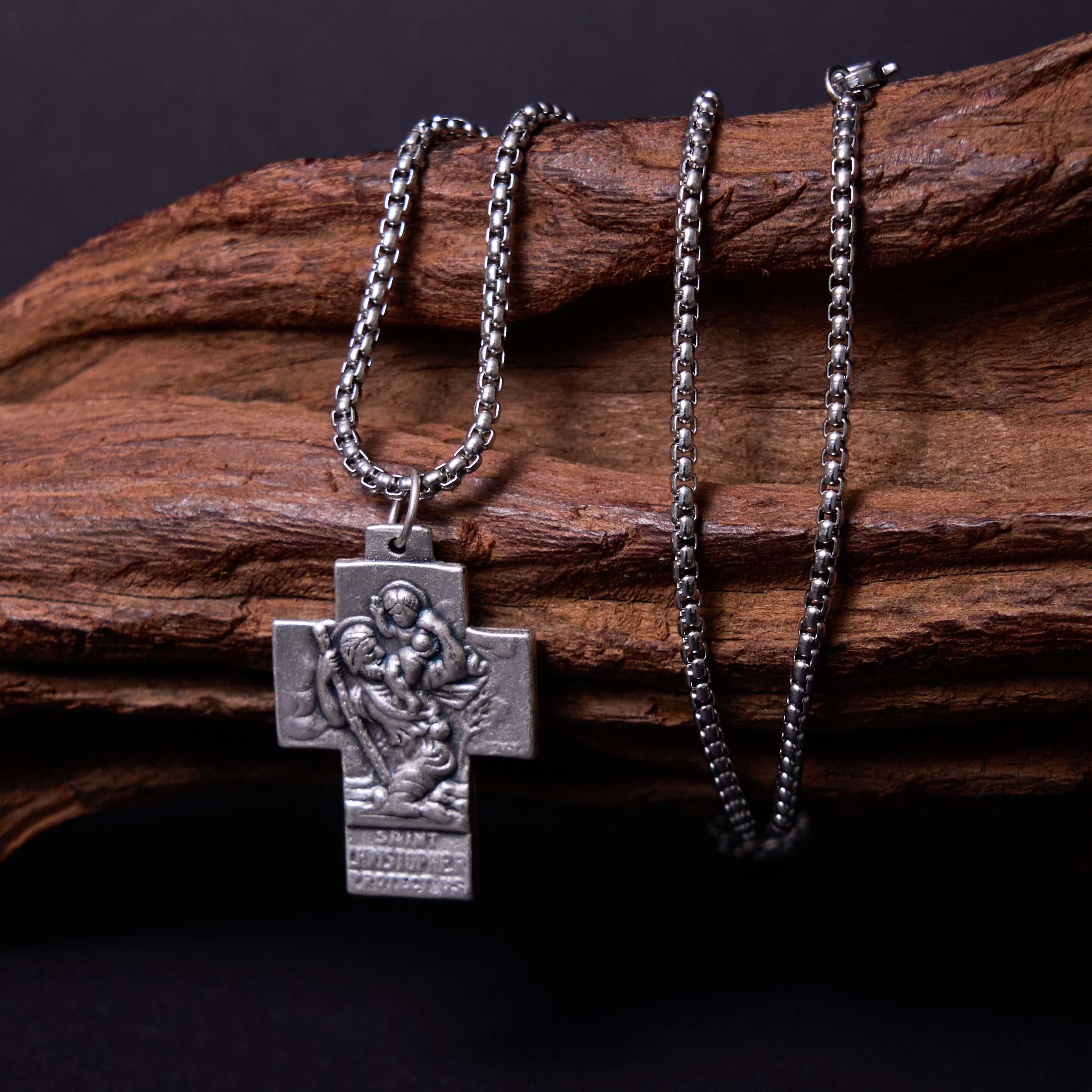 Collar de Aleación con Dije de Cruz Guardiana Jesús, María y José Estilo Clásico