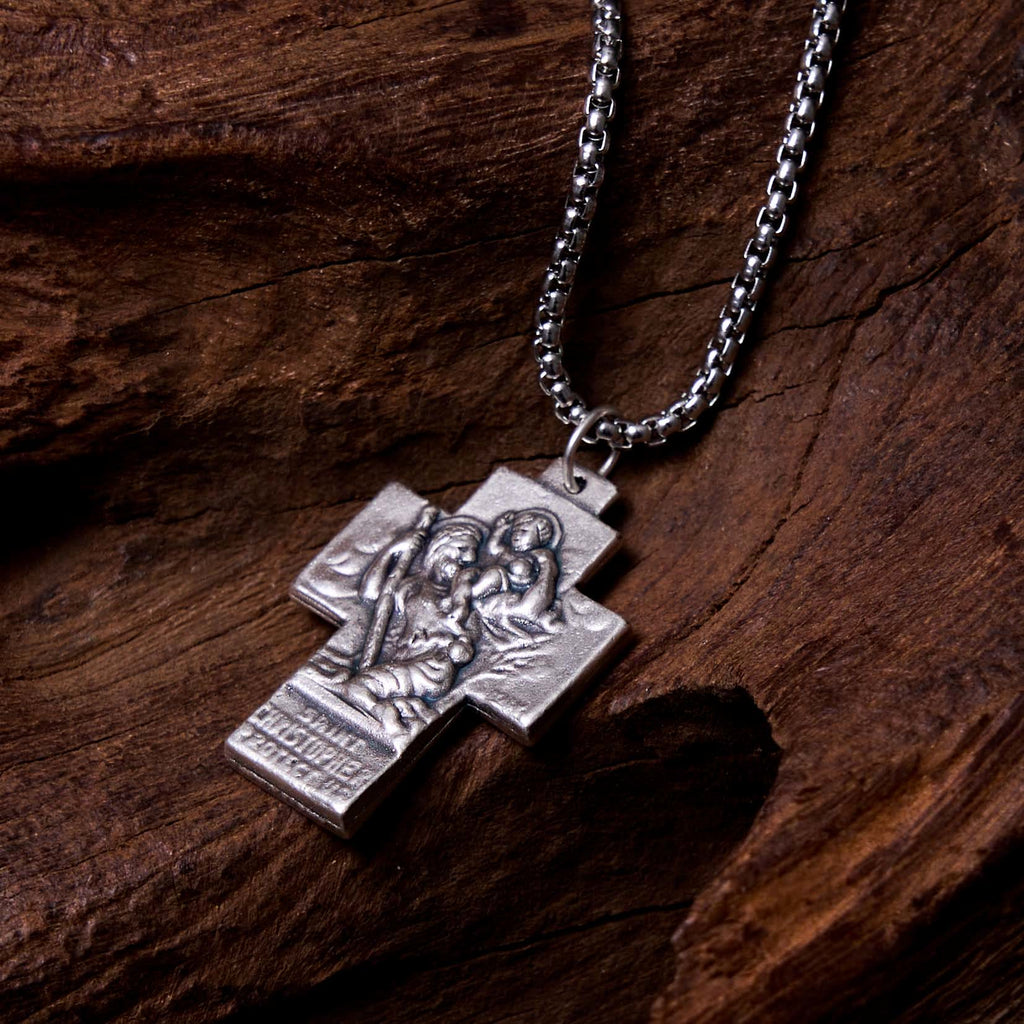 Collar de Aleación con Dije de Cruz Guardiana Jesús, María y José Estilo Clásico