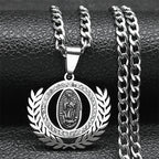 Collar con Dije de Rama de Olivo y Virgen de Guadalupe con Circonias Estilo Clásico