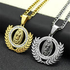 Collar con Dije de Rama de Olivo y Virgen de Guadalupe con Circonias Estilo Clásico