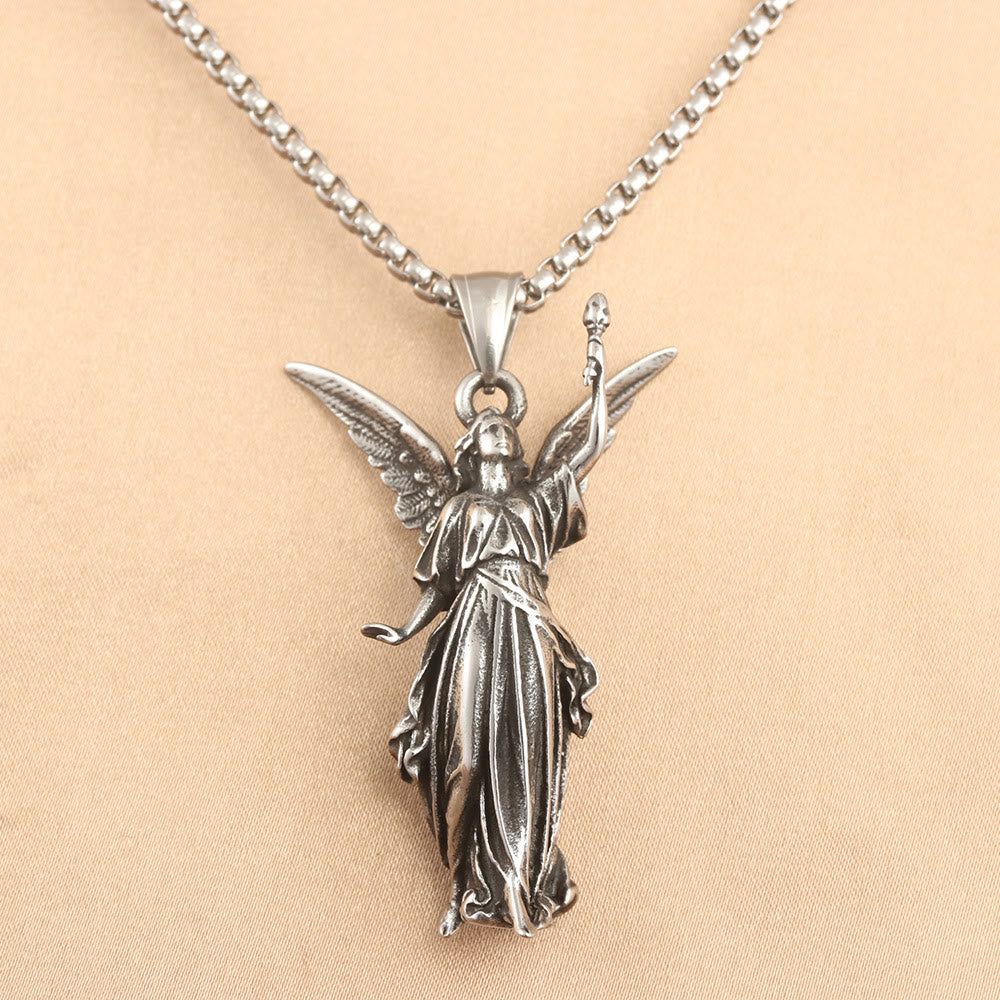 Collar de Titanio con Dije del Ángel de la Guarda "Protección Celestial" Estilo Clásico