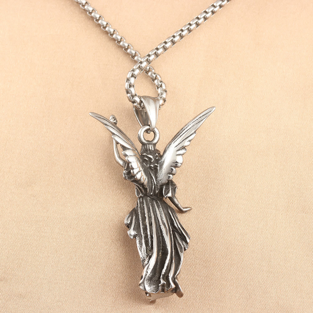 Collar de Titanio con Dije del Ángel de la Guarda "Protección Celestial" Estilo Clásico