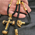 Collar con Dije de Aleación Negro y Oro Cruz Crucifijo de Jesús Estilo Lujo