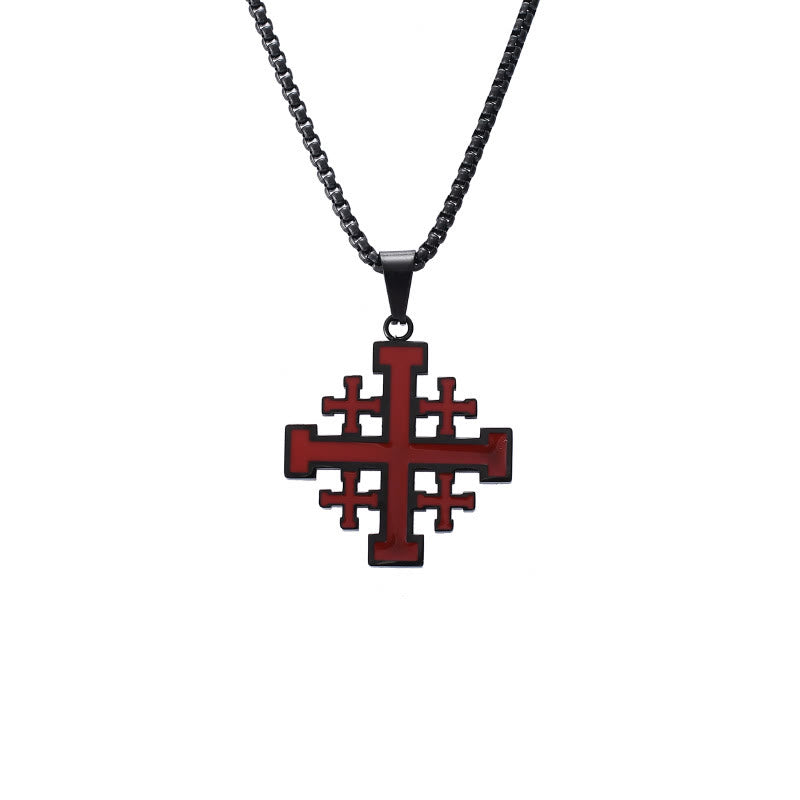 Collar de Acero de Titanio con Dije Cruz de Jerusalén Estilo Hip-Hop