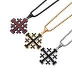 Collar de Acero de Titanio con Dije Cruz de Jerusalén Estilo Hip-Hop