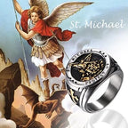 Anillo de Acero de Titanio San Miguel Arcángel Estilo Retro