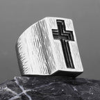 Anillo de Cruz de Costado Ancho Estilo Retro Minimalista