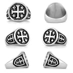 Anillo Cruz de Jerusalén Estilo Retro Minimalista