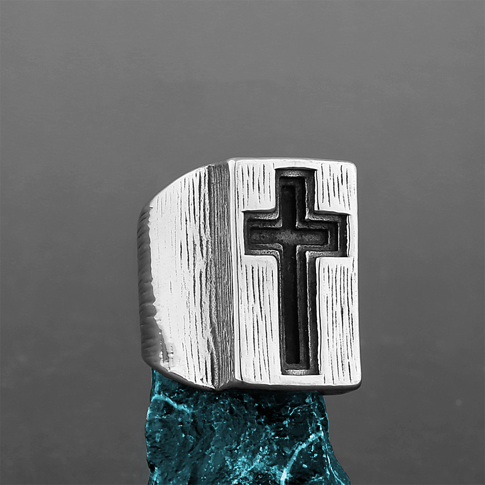 Anillo de Cruz de Costado Ancho Estilo Retro Minimalista