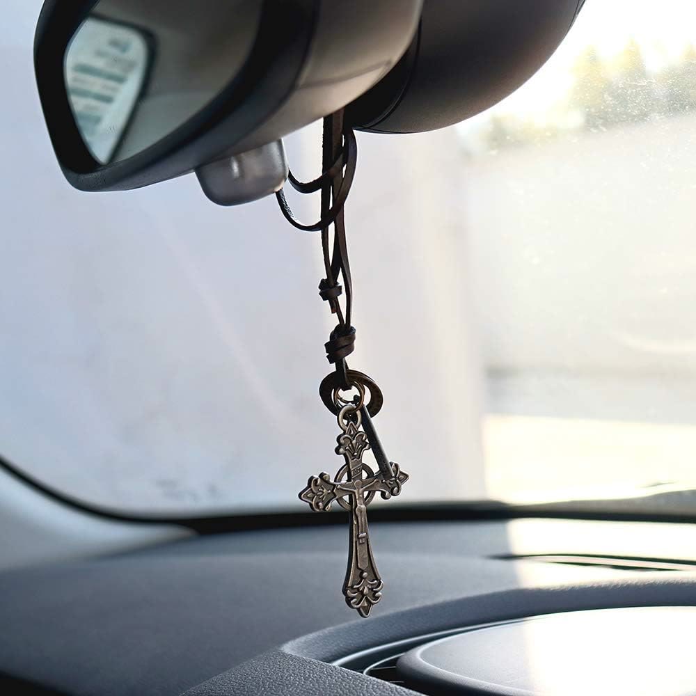 Collar de Cordón de Cuero con Dije Crucifijo Estilo Retro Clásico