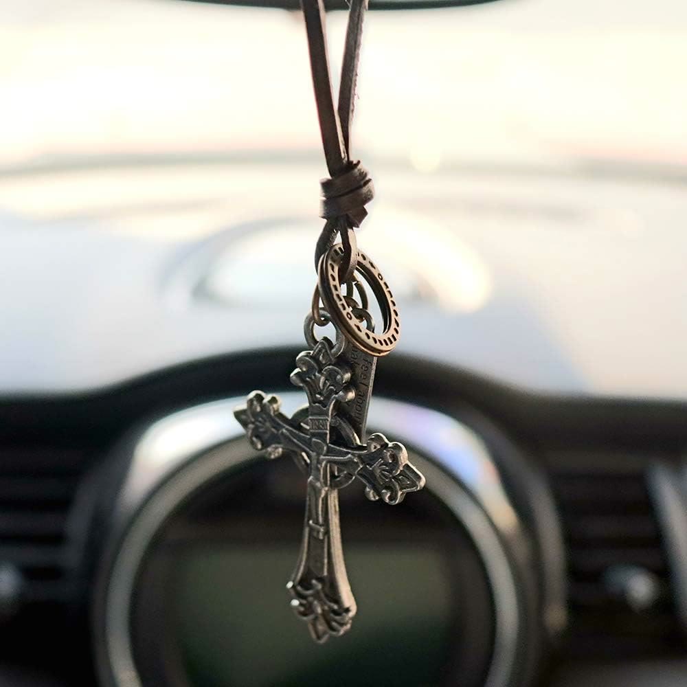 Collar de Cordón de Cuero con Dije Crucifijo Estilo Retro Clásico