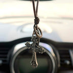 Collar de Cordón de Cuero con Dije Crucifijo Estilo Retro Clásico