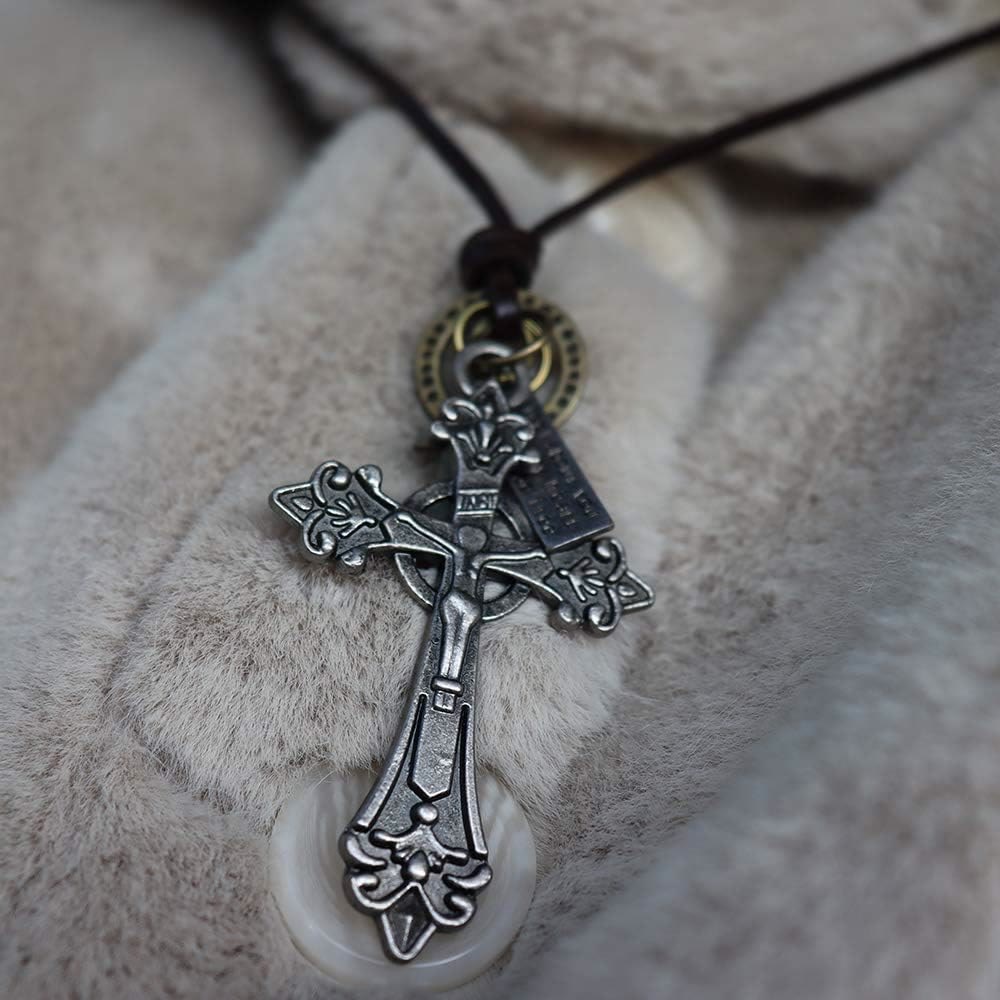Collar de Cordón de Cuero con Dije Crucifijo Estilo Retro Clásico