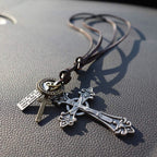 Collar de Cordón de Cuero con Dije Crucifijo Estilo Retro Clásico