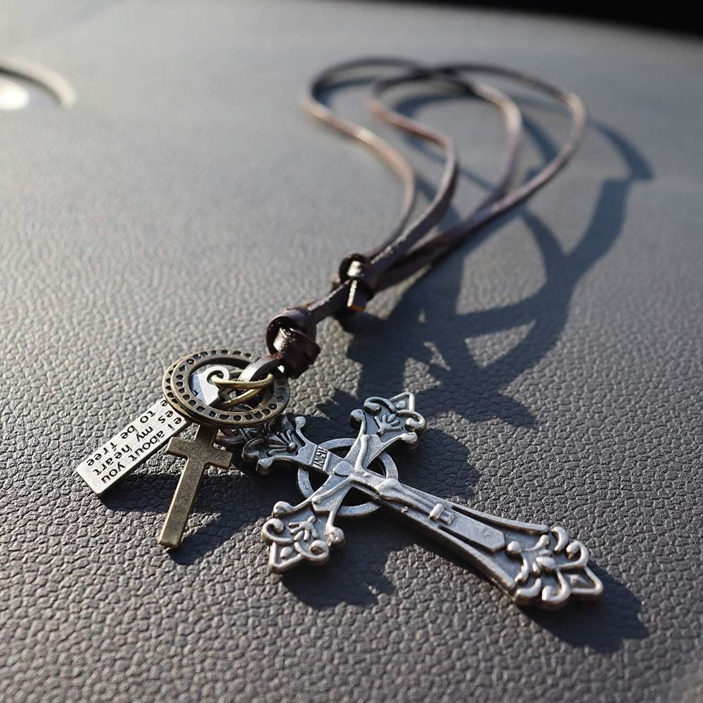 Collar de Cordón de Cuero con Dije Crucifijo Estilo Retro Clásico