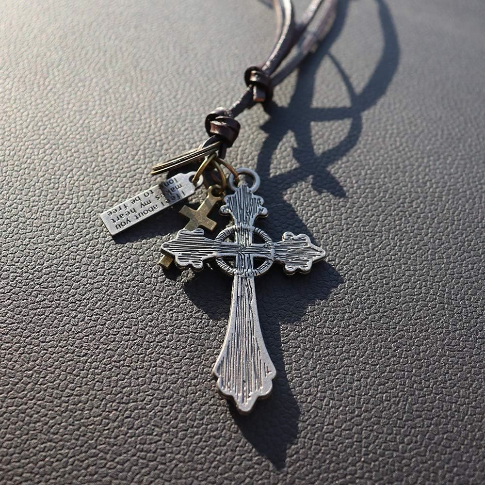 Collar de Cordón de Cuero con Dije Crucifijo Estilo Retro Clásico