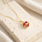 Modern Style Crafted Red Gemstones Sacred Heart of Jesus Pendant