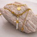 Collar de Cadena Mixta con Dije de Cruz de San Benito Estilo por Capas