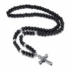Collar con Dije Crucifijo de Cuentas de Piedra Negra Estilo Retro Noble