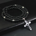 Collar con Dije Crucifijo de Cuentas de Piedra Negra Estilo Retro Noble